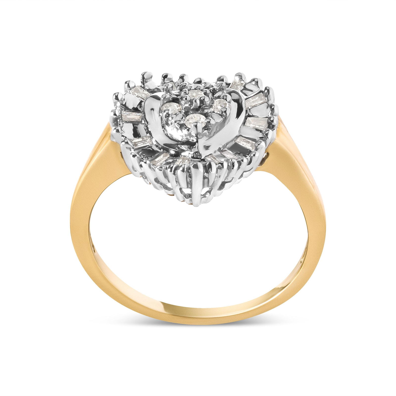 10K Yellow Gold 1/4 Cttw Round and Baguette cut Diamond Heart Shape Ballerina Ring (H-I Color, I1-I2 - 2