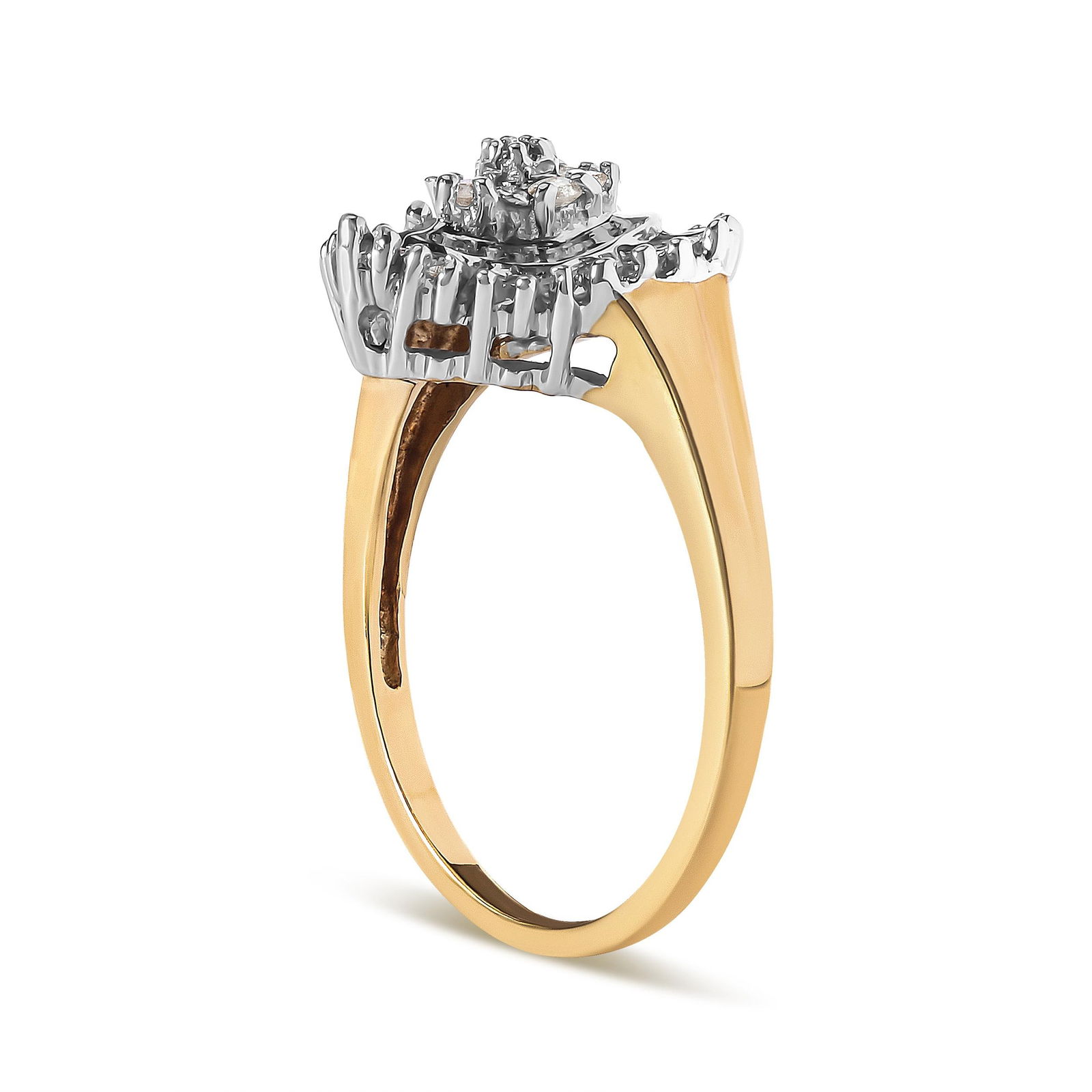 10K Yellow Gold 1/4 Cttw Round and Baguette cut Diamond Heart Shape Ballerina Ring (H-I Color, I1-I2 - 3