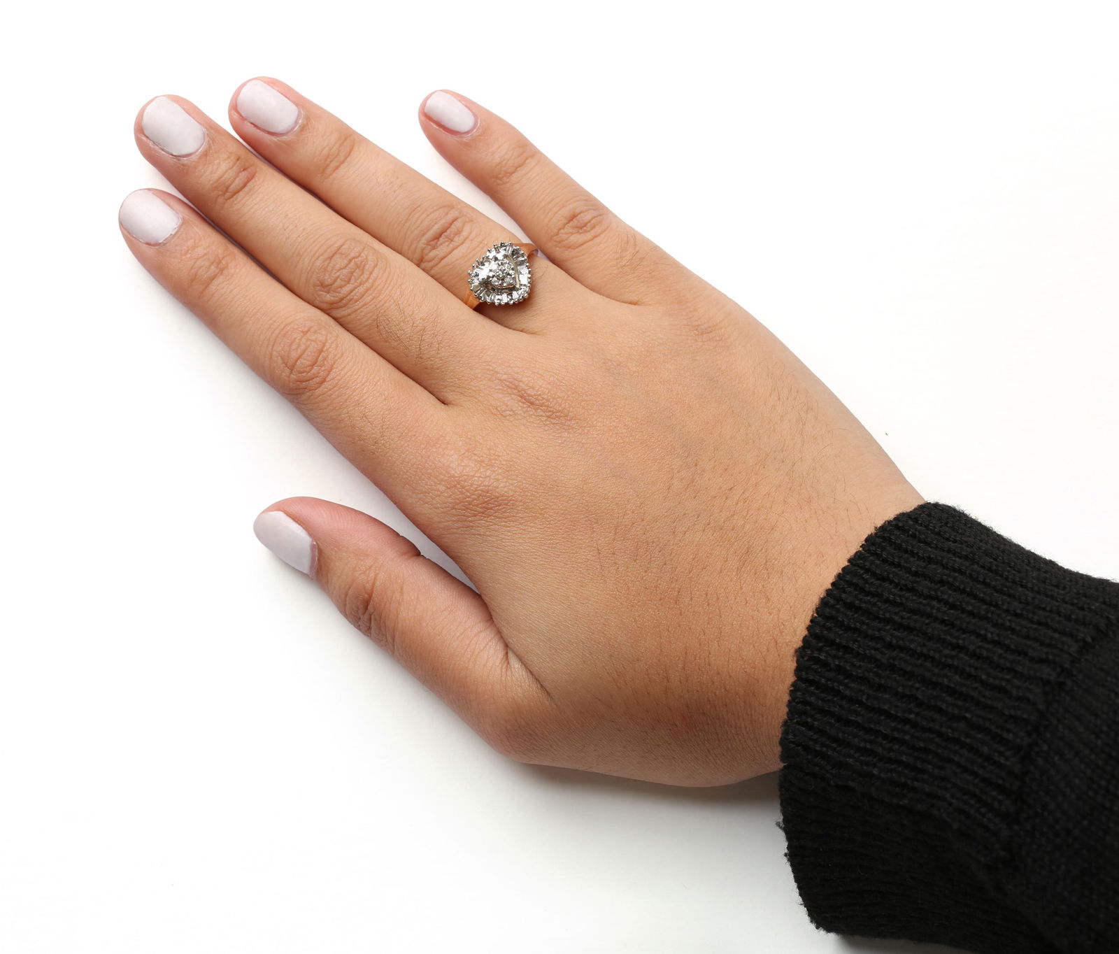 10K Yellow Gold 1/4 Cttw Round and Baguette cut Diamond Heart Shape Ballerina Ring (H-I Color, I1-I2 - 4