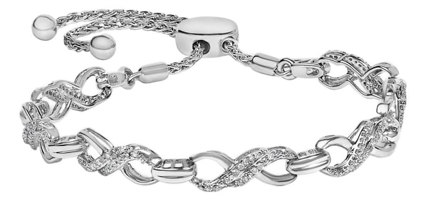 .925 Sterling Silver 1/2 Cttw Diamond Infinity Link Bolo Bracelet