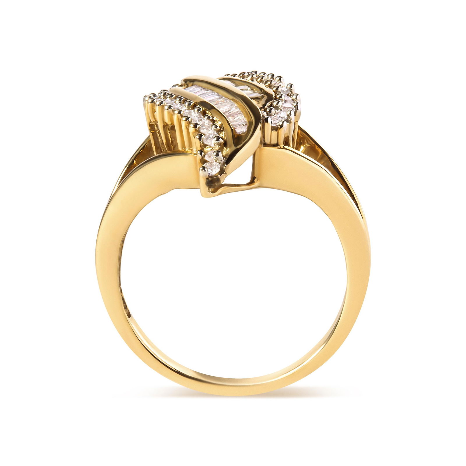 10K Yellow Gold 1/2 Cttw Round and Baguette Cut Diamond Cocktail Ring (H-I Color, I1-I2 Clarity) - 2