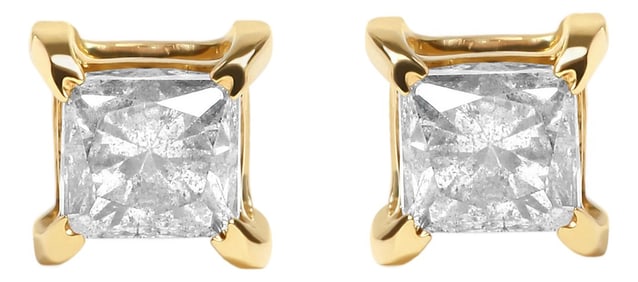 14K Yellow Gold 5/8 Cttw Princess Natural Brown Color Diamond 4-Prong Stud Earrings, A Pair