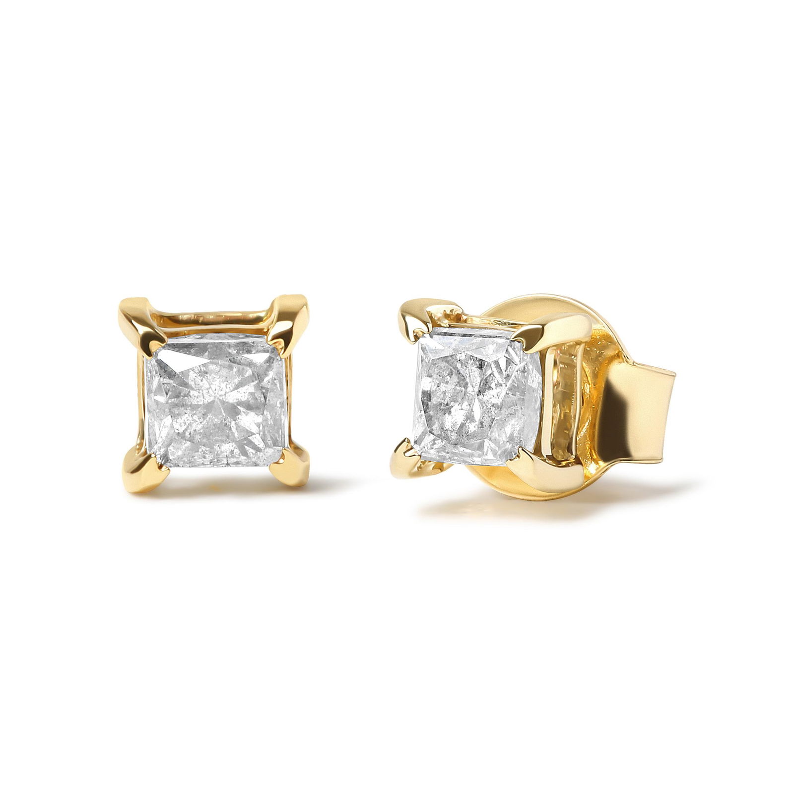 14K Yellow Gold 5/8 Cttw Princess Natural Brown Color Diamond 4-Prong Stud Earrings, A Pair - 2