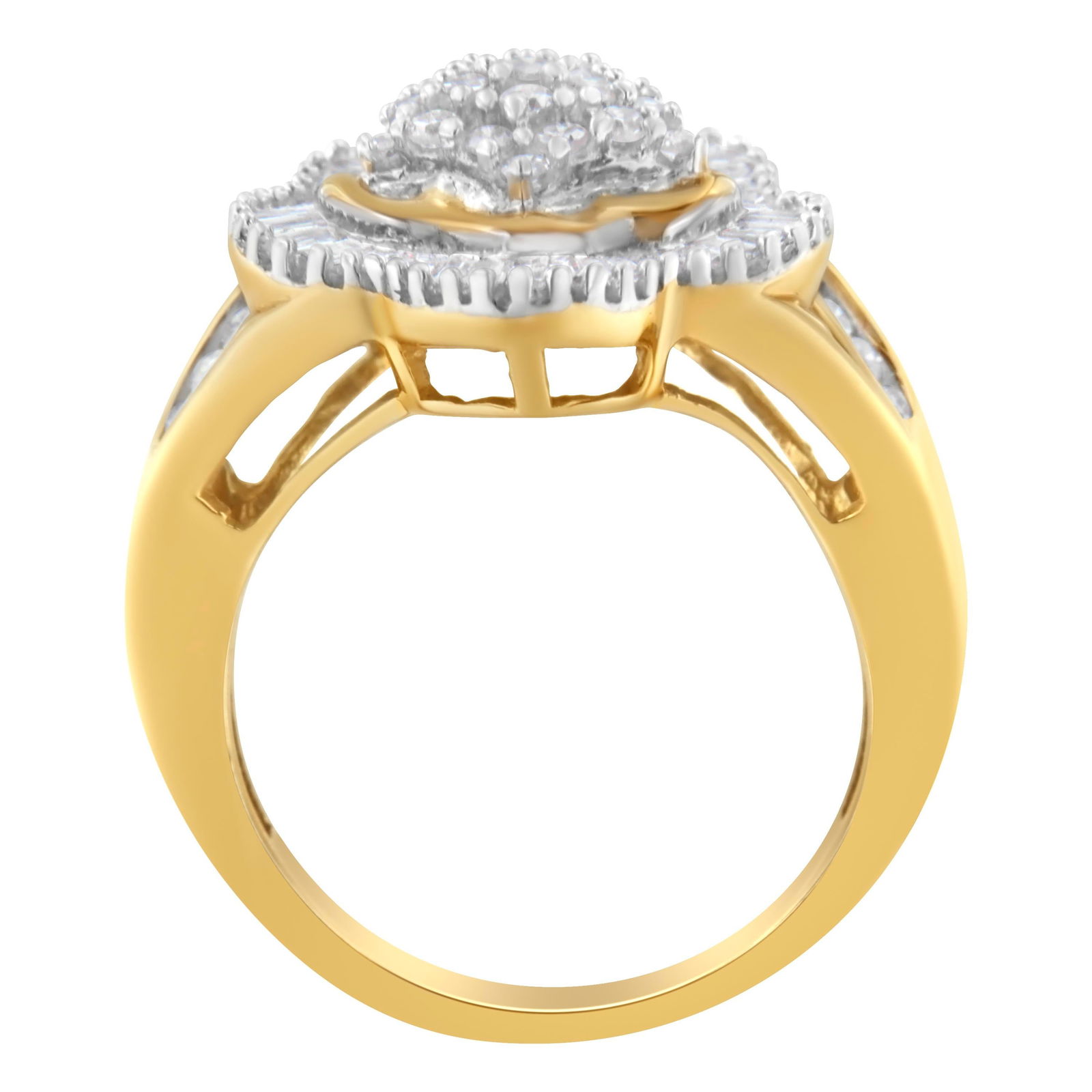 10KT Yellow Gold Round and Baguette Cut Diamond Ballerina Ring (1 cttw, I-J Color, SI1-SI2 Clarity) - 2