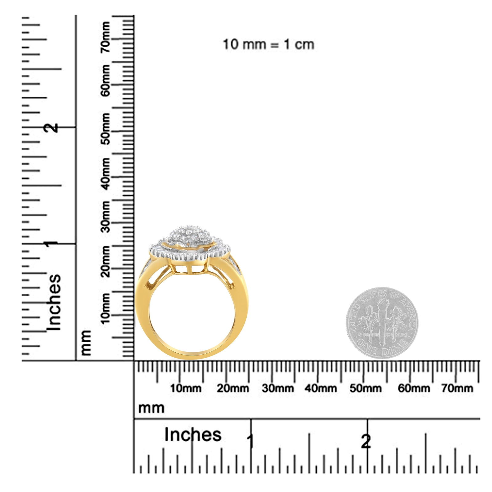 10KT Yellow Gold Round and Baguette Cut Diamond Ballerina Ring (1 cttw, I-J Color, SI1-SI2 Clarity) - 6