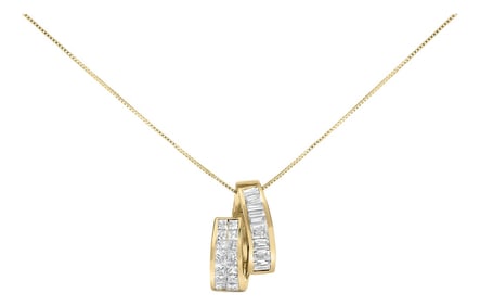14K Yellow Gold 1 5/8 Cttw Princess and Baguette Diamond Duo Bar Pendant Necklace (G-H Color, VS2-SI