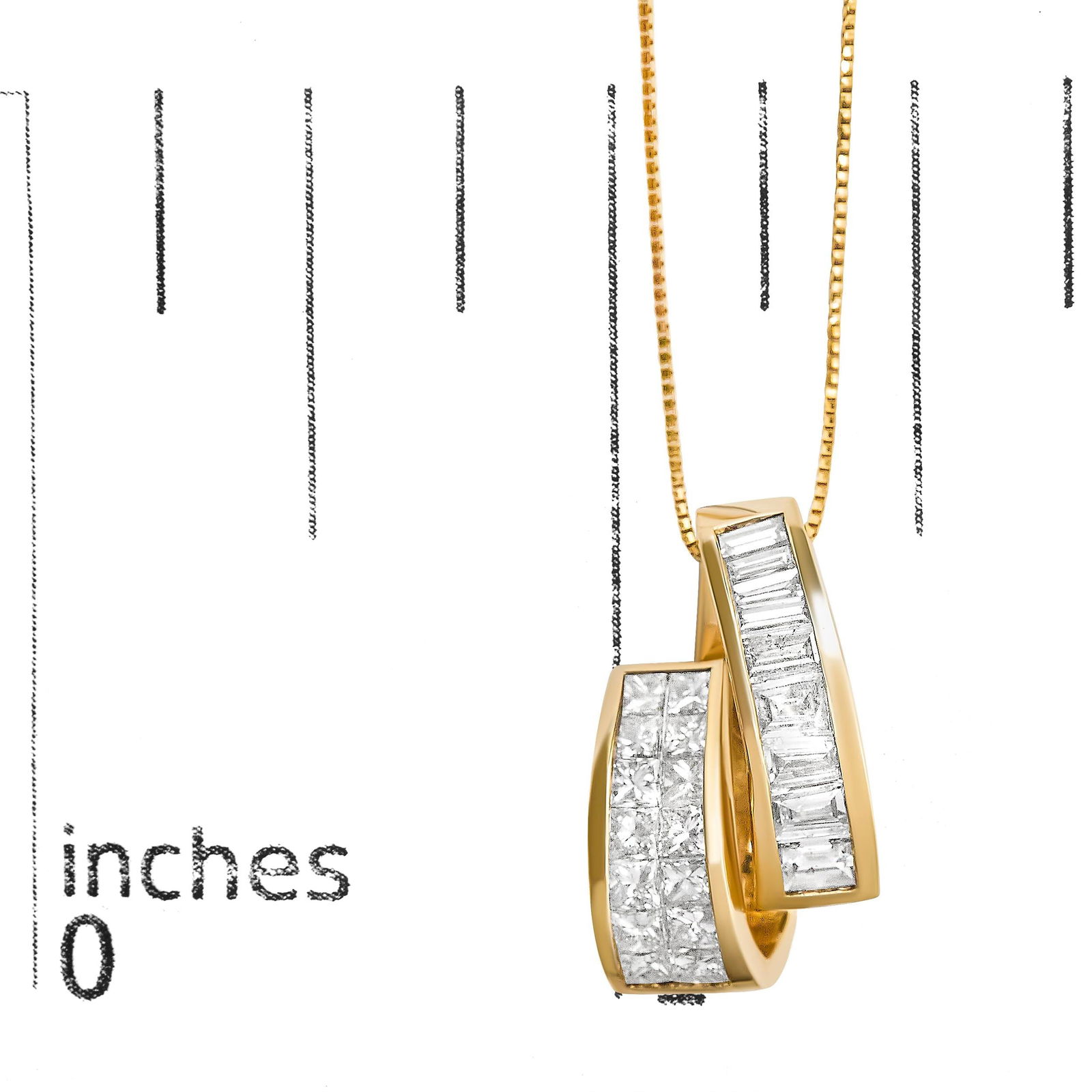 14K Yellow Gold 1 5/8 Cttw Princess and Baguette Diamond Duo Bar Pendant Necklace (G-H Color, VS2-SI - 5