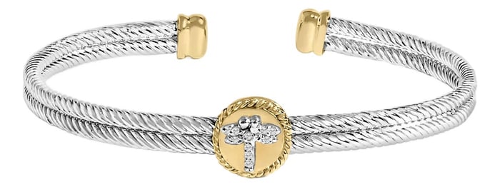 18K Yellow Gold Plated .925 Sterling Silver Diamond Accent Dragonfly Medallion Bangle Bracelet (I-J