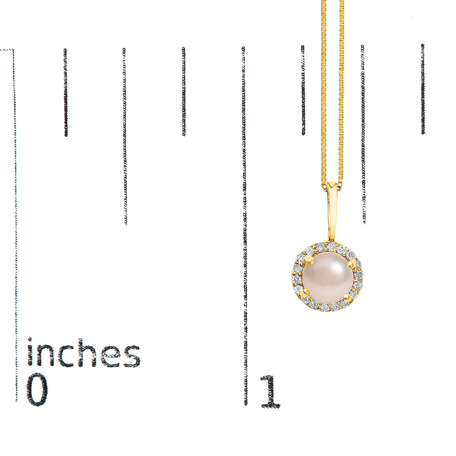 10K Yellow Gold Pearl and 1/10 Cttw Diamond Accent Halo Pendant Necklace - 5
