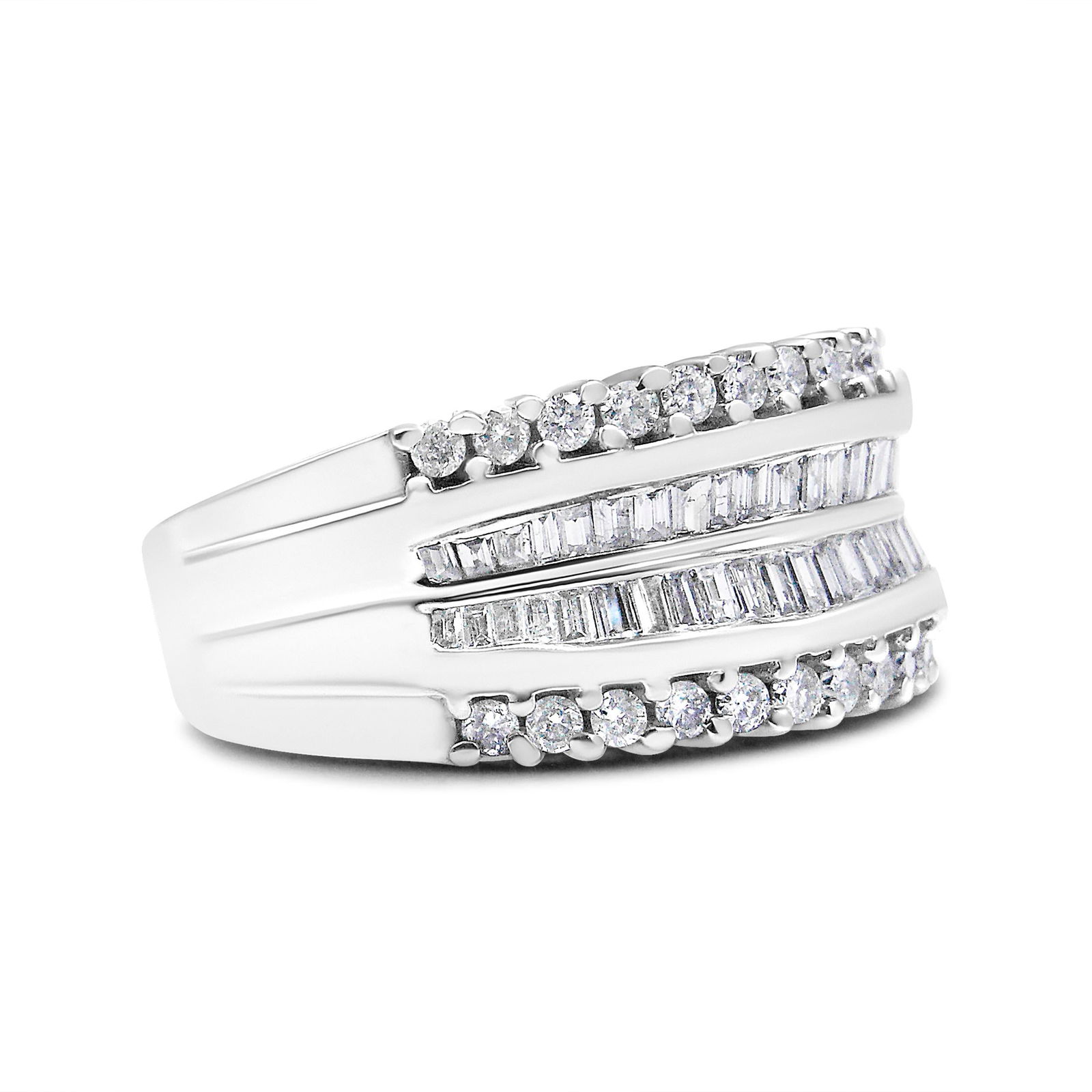 14K White Gold 1.00 Cttw Round and Baguette-Cut Diamond Modern Band, Ring Size 7 - 2