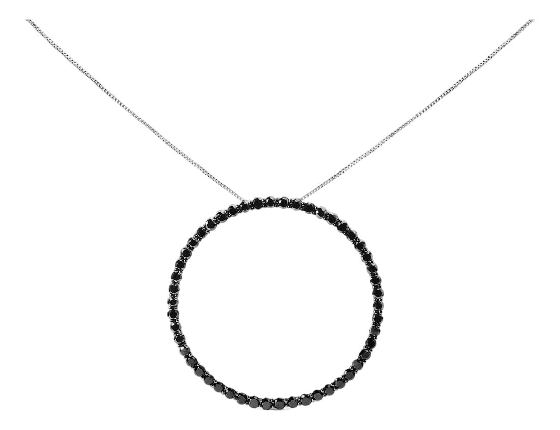 .925 Sterling Silver 4.0 Cttw Black Diamond Open Hoop Circle 18" Pendant Necklace: Experience the captivating allure of this stunning open hoop pendant necklace, designed to make a bold statement. Crafted from lustrous .925 sterling silver, this exquisite piece features 4.0 carats