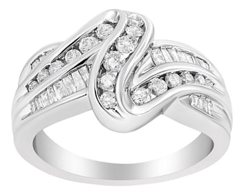 10K White Gold Ring 3/4 Cttw Round-Cut Diamond Bypass Ring (H-I Color, I2-I3 Clarity) - Size 7