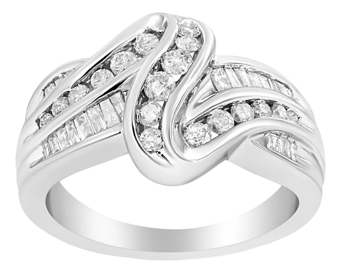 10K White Gold Ring 3/4 Cttw Round-Cut Diamond Bypass Ring (H-I Color, I2-I3 Clarity) - Size 7: Natural diamonds and gleaming gold interlock each other to create this eye-catching bypass ring design. Created in shining 10k white gold, this ring will sit so elegantly on your finger and sparkle