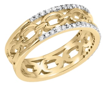 10K Yellow Gold 1/5 Cttw Diamond Two Row Cuban Link Ring (I-J Color, I2-I3 Clarity) - Size 8