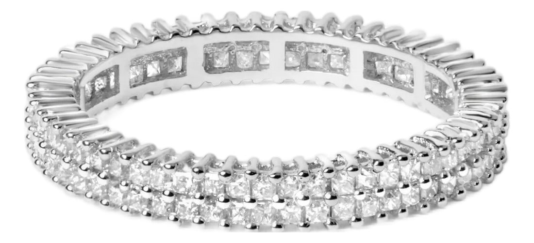 10K White Gold 1.0 Cttw Princess Cut Diamond Double Row Eternity Band Ring (I-J Color, I1-I2 Clarity: Immerse yourself in the timeless elegance of this 10K white gold eternity band, a testament to enduring love and commitment. Rhodium-plated for an extra touch of brilliance, this ring glistens with