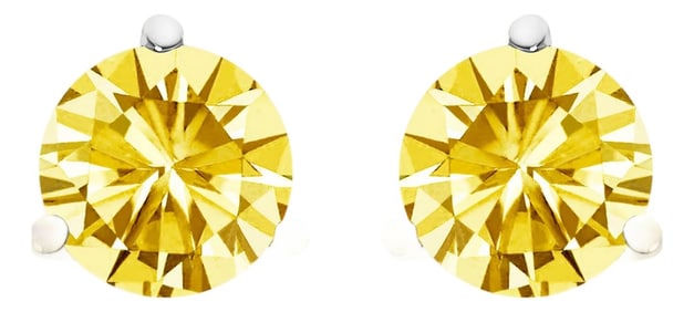 14K White Gold 3-Prong Martini Set 1 1/2 Cttw Yellow Lab Grown Diamond Solitaire Stud Earrings