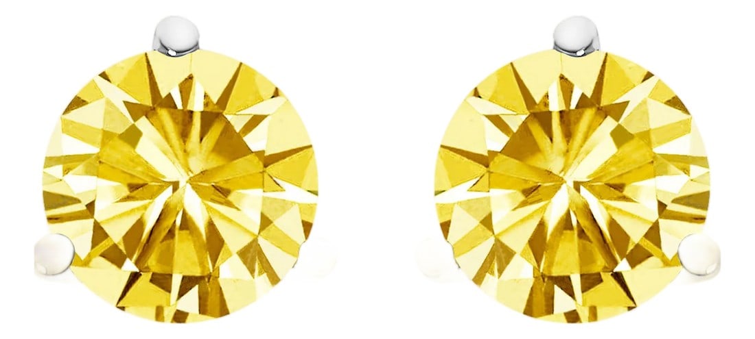 14K White Gold 3-Prong Martini Set 1 1/2 Cttw Yellow Lab Grown Diamond Solitaire Stud Earrings