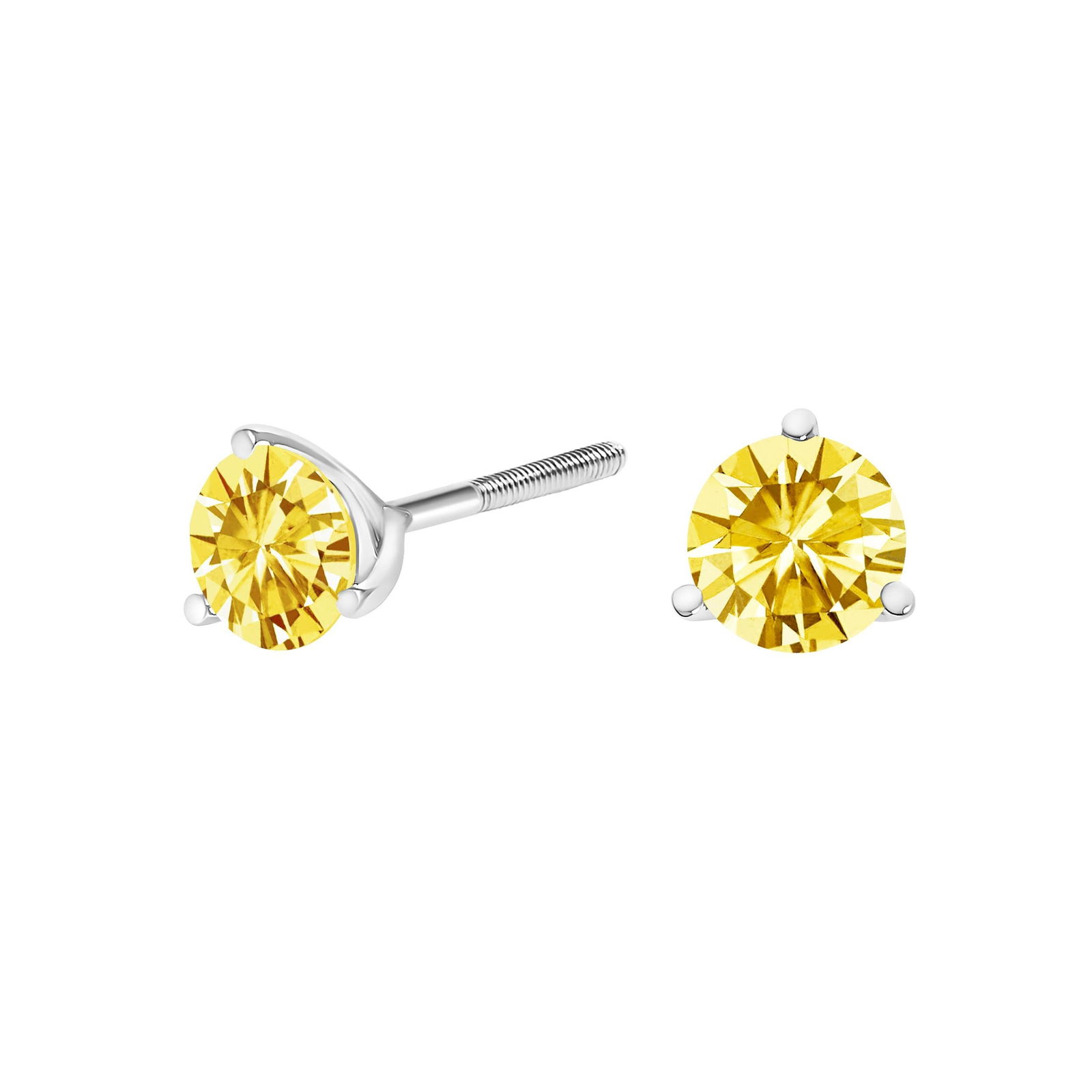 14K White Gold 3-Prong Martini Set 1 1/2 Cttw Yellow Lab Grown Diamond Solitaire Stud Earrings - 2