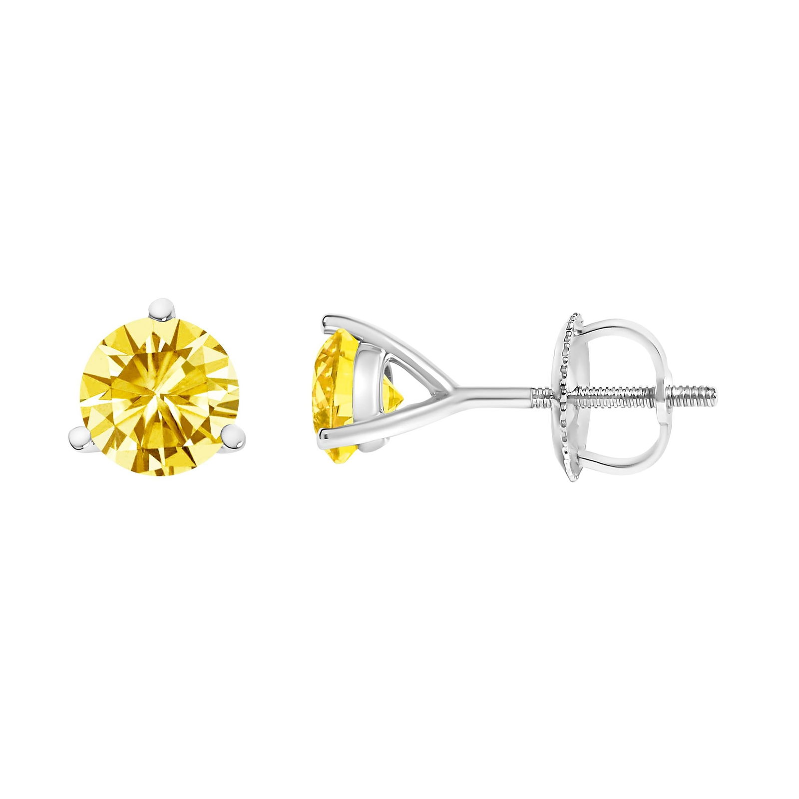 14K White Gold 3-Prong Martini Set 1 1/2 Cttw Yellow Lab Grown Diamond Solitaire Stud Earrings - 3