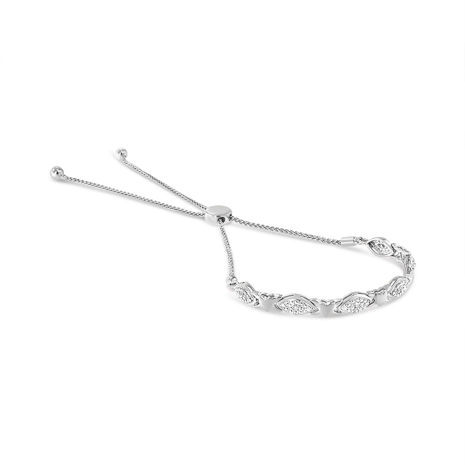 925 Sterling Silver Diamond Accent Alternating Marquise Shape and Heart Links Bolo Bracelet (I-J Col - 4