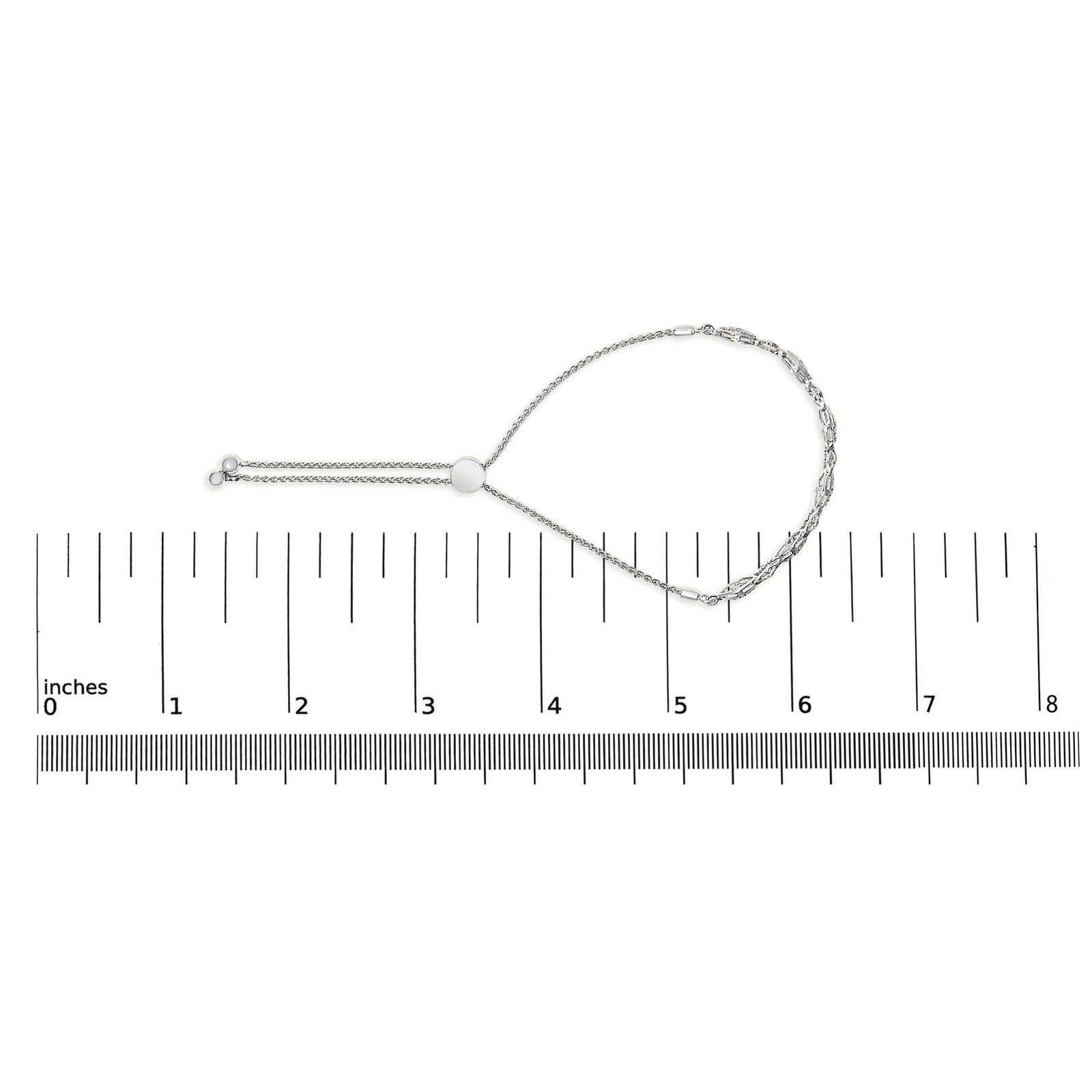 925 Sterling Silver Diamond Accent Alternating Marquise Shape and Heart Links Bolo Bracelet (I-J Col - 5