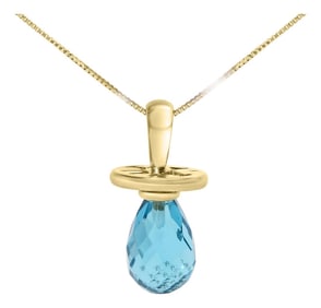 14K Yellow Gold and Blue Quartz Pacifier Pendant Necklace - 18" Inches