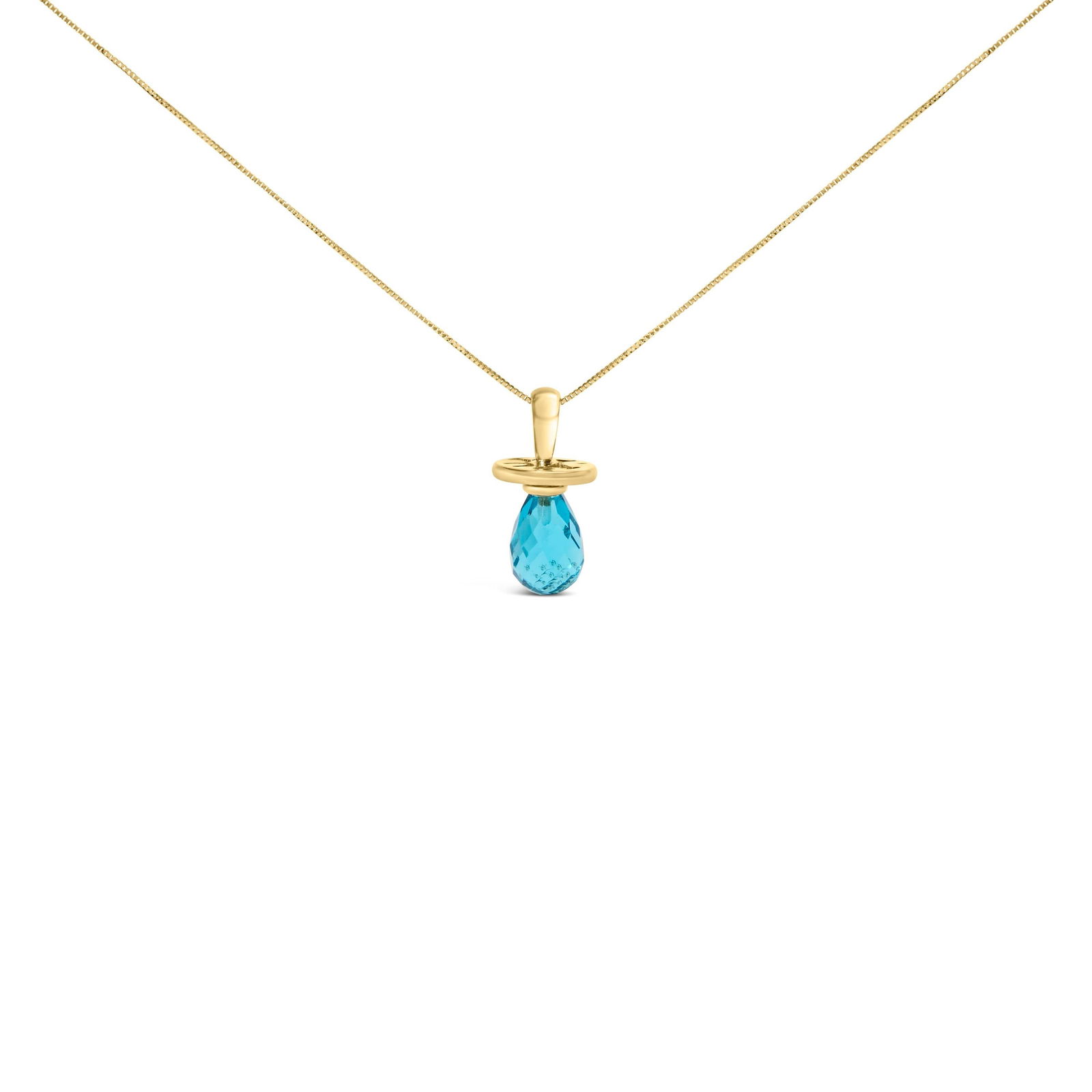 14K Yellow Gold and Blue Quartz Pacifier Pendant Necklace - 18" Inches - 3
