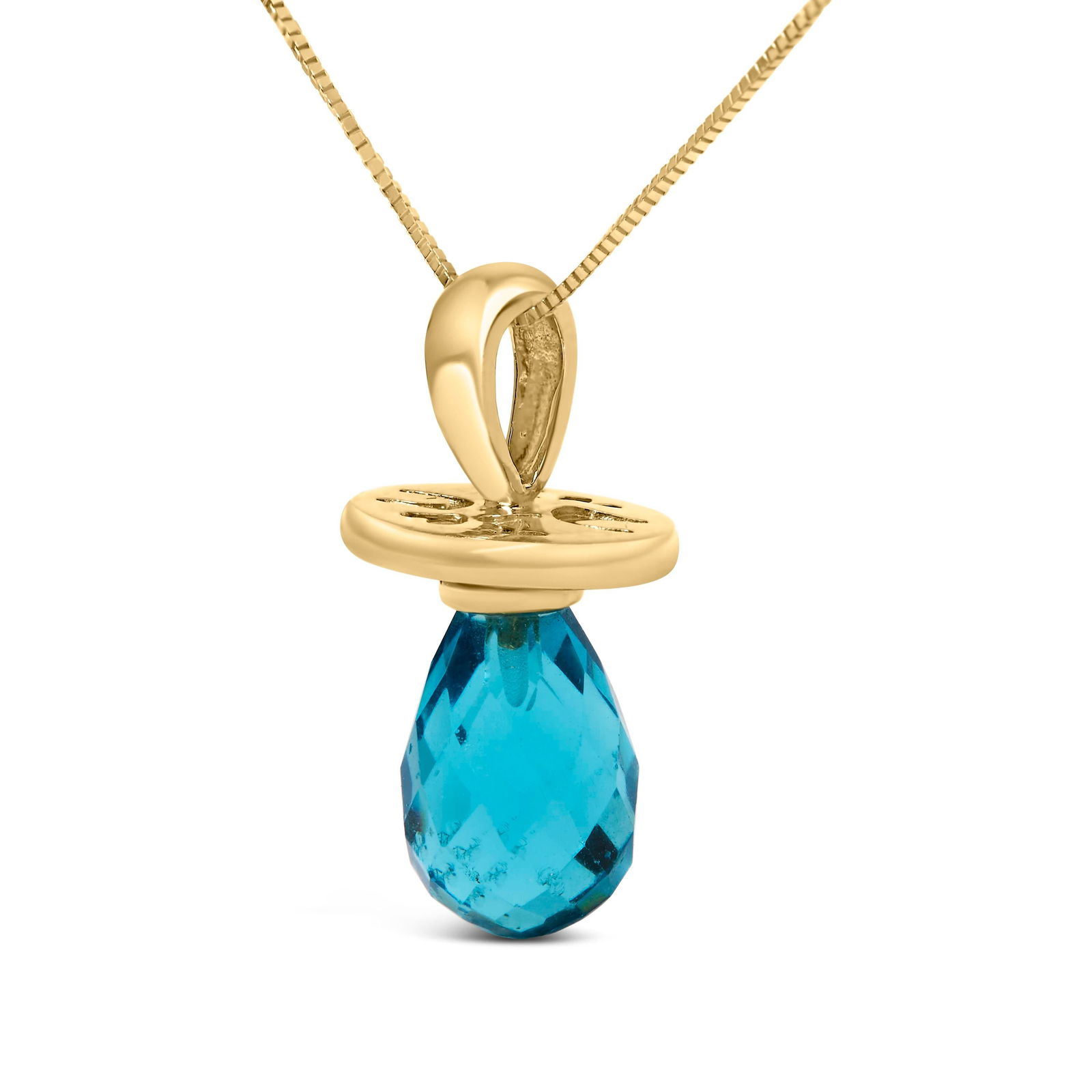 14K Yellow Gold and Blue Quartz Pacifier Pendant Necklace - 18" Inches - 4