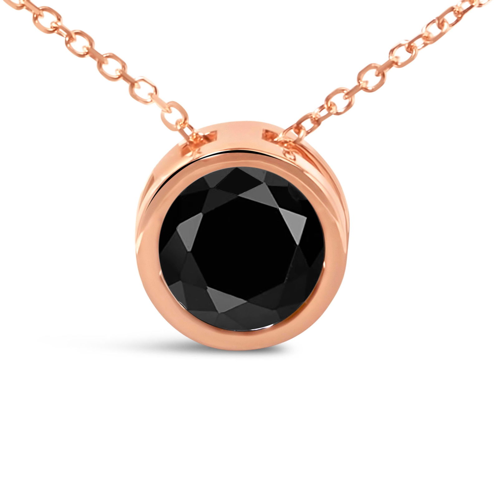 14K Rose Gold 4.0 Cttw Bezel-Set Black Round Diamond Solitaire Pendant Necklace (Black Color, I2-I3 - 2