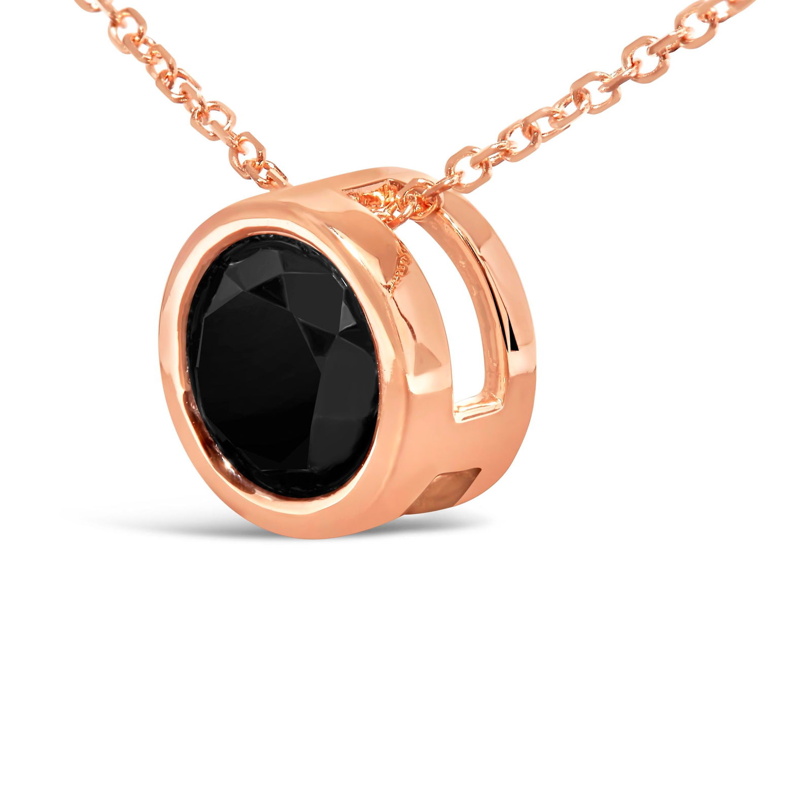 14K Rose Gold 4.0 Cttw Bezel-Set Black Round Diamond Solitaire Pendant Necklace (Black Color, I2-I3 - 3