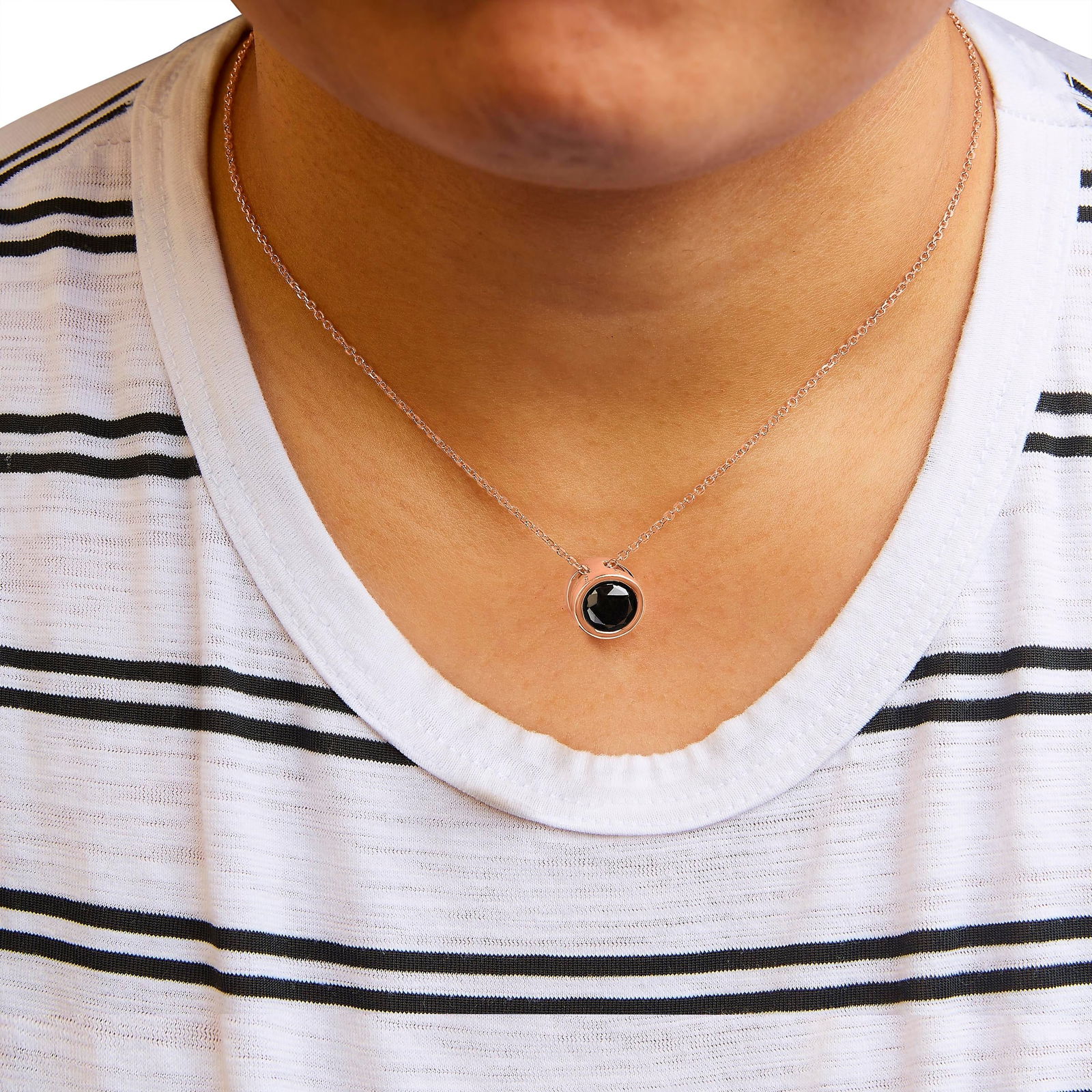 14K Rose Gold 4.0 Cttw Bezel-Set Black Round Diamond Solitaire Pendant Necklace (Black Color, I2-I3 - 4