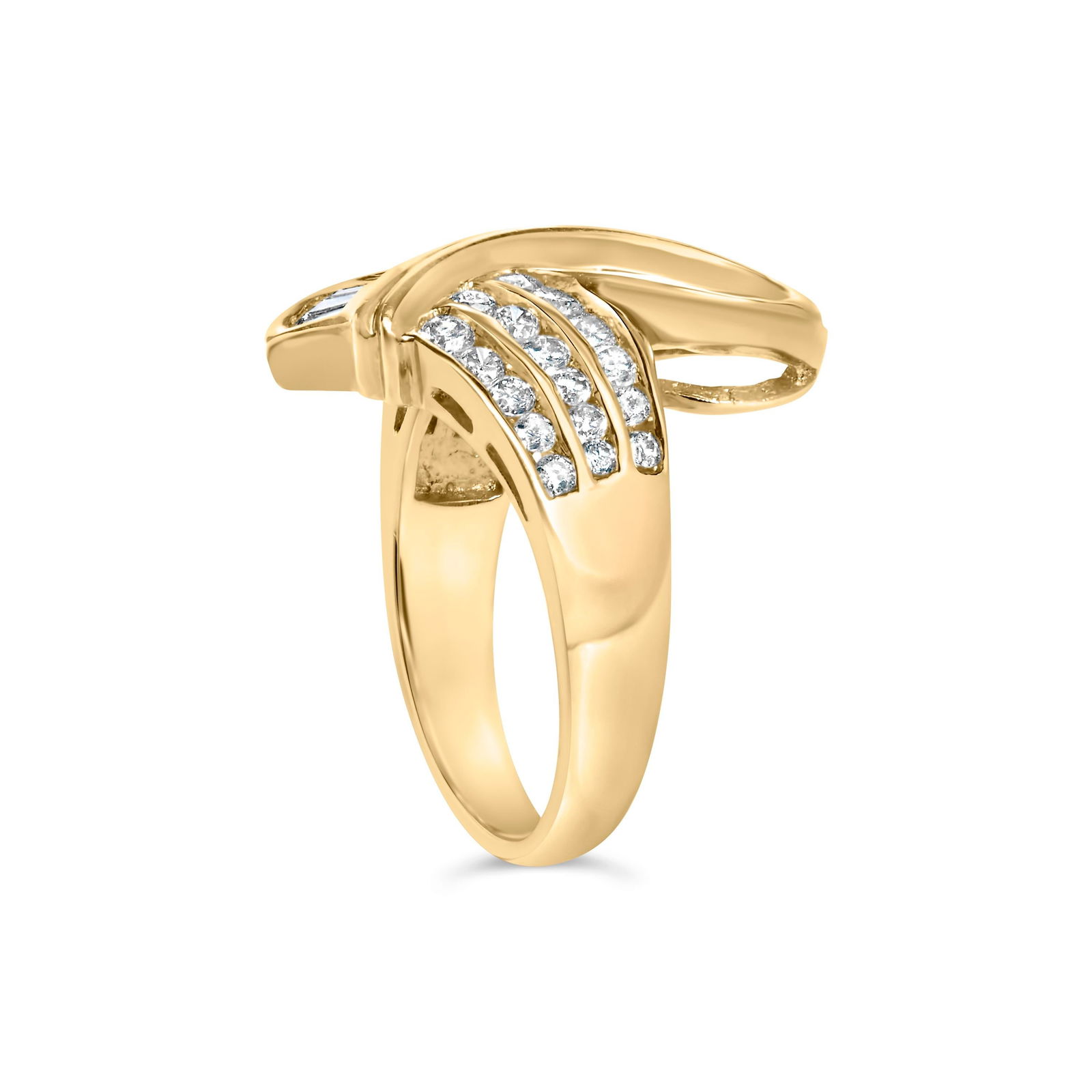 14K Yellow Gold 1 1/3 Cttw Channel Set Diamond Bypass Cocktail Ring (J-K Color, I1-I2 Clarity) - Rin - 4