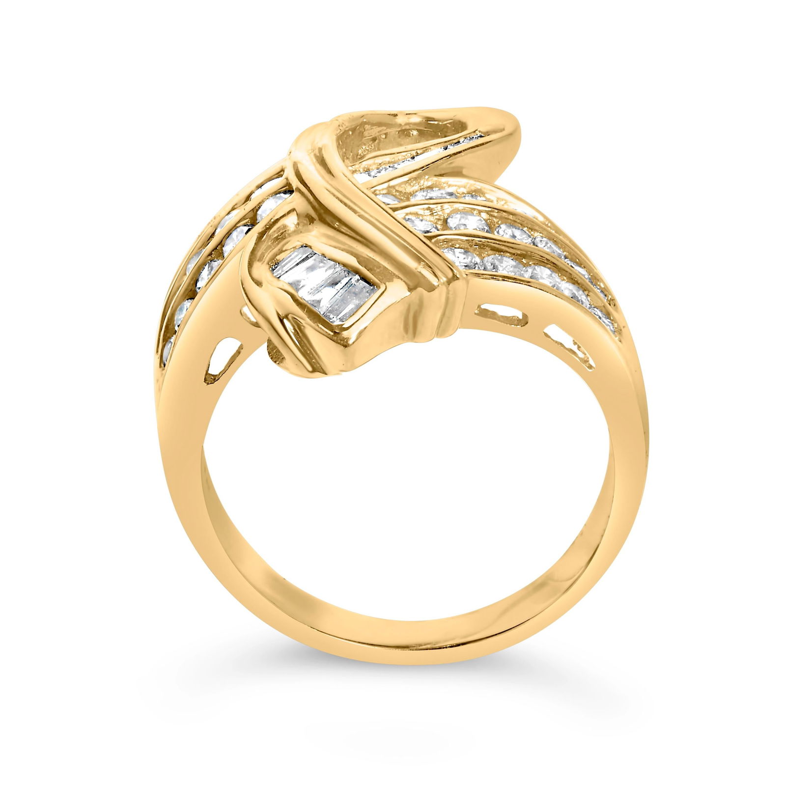 14K Yellow Gold 1 1/3 Cttw Channel Set Diamond Bypass Cocktail Ring (J-K Color, I1-I2 Clarity) - Rin - 5