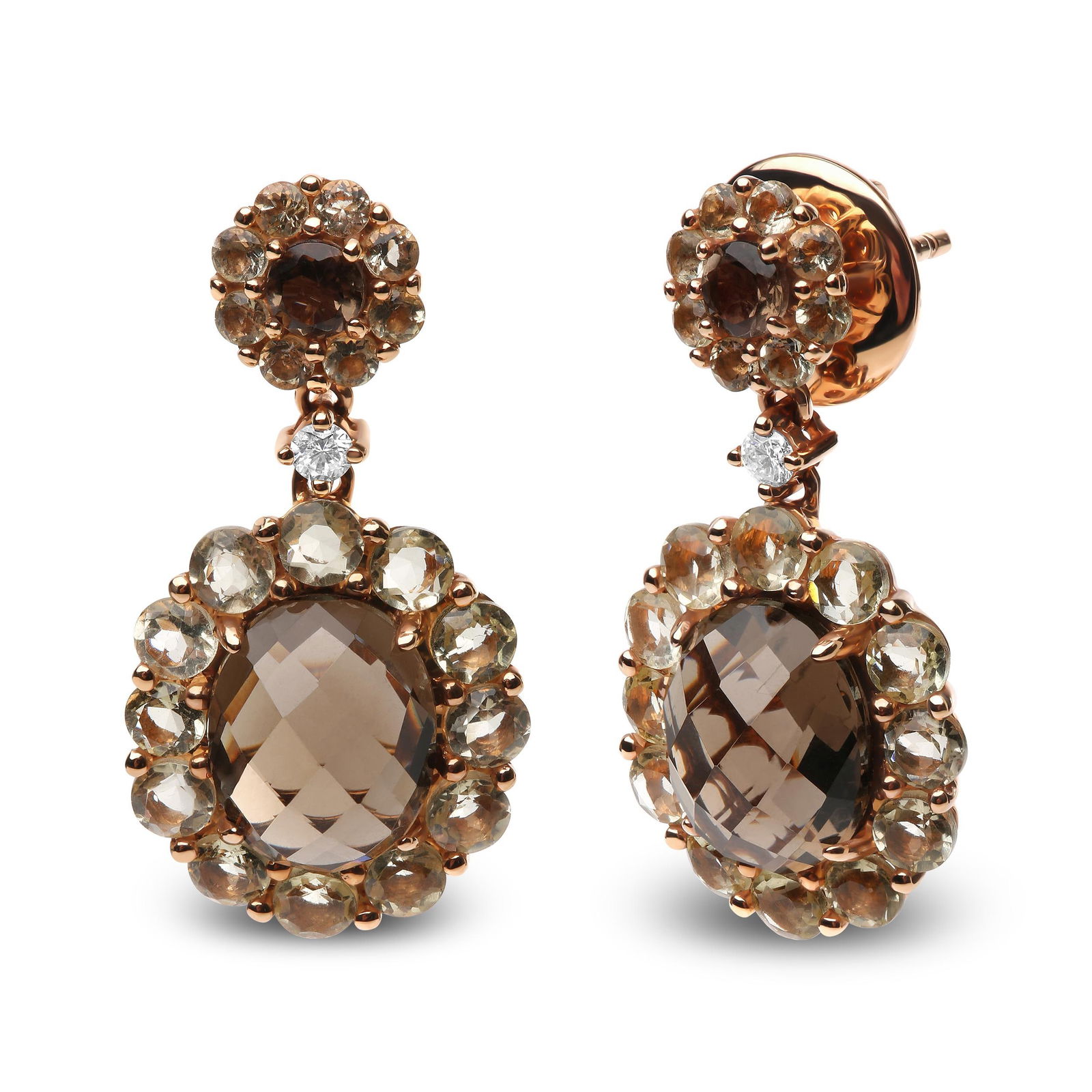 18K Rose Gold Diamond Accent and Lemon and Oval Smoky Color Quartz Gemstone Dangle Drop Earring (G-H - 2