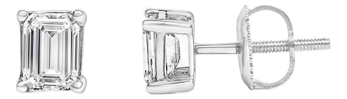 14K White Gold 1 1/2 Cttw Emerald Cut Lab-Grown Diamond Solitaire Stud Earrings (F-G Color, VS1-VS2