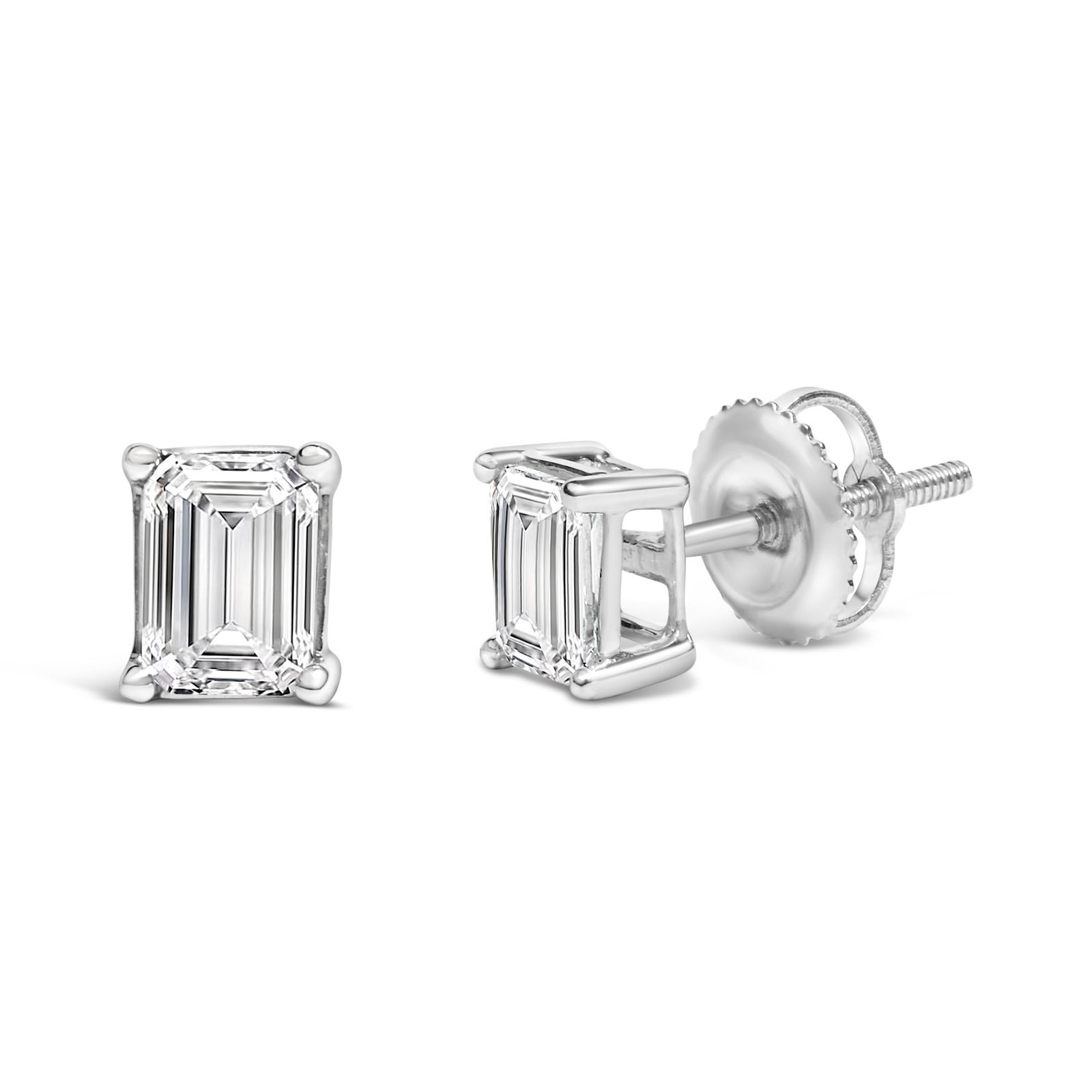 14K White Gold 1 1/2 Cttw Emerald Cut Lab-Grown Diamond Solitaire Stud Earrings (F-G Color, VS1-VS2 - 2
