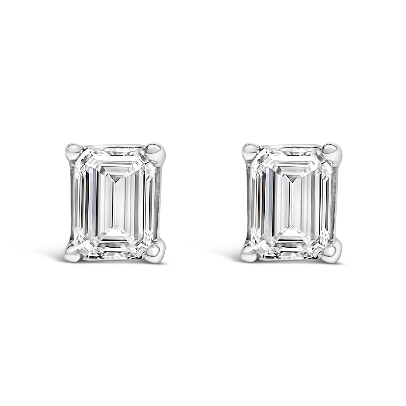 14K White Gold 1 1/2 Cttw Emerald Cut Lab-Grown Diamond Solitaire Stud Earrings (F-G Color, VS1-VS2 - 3