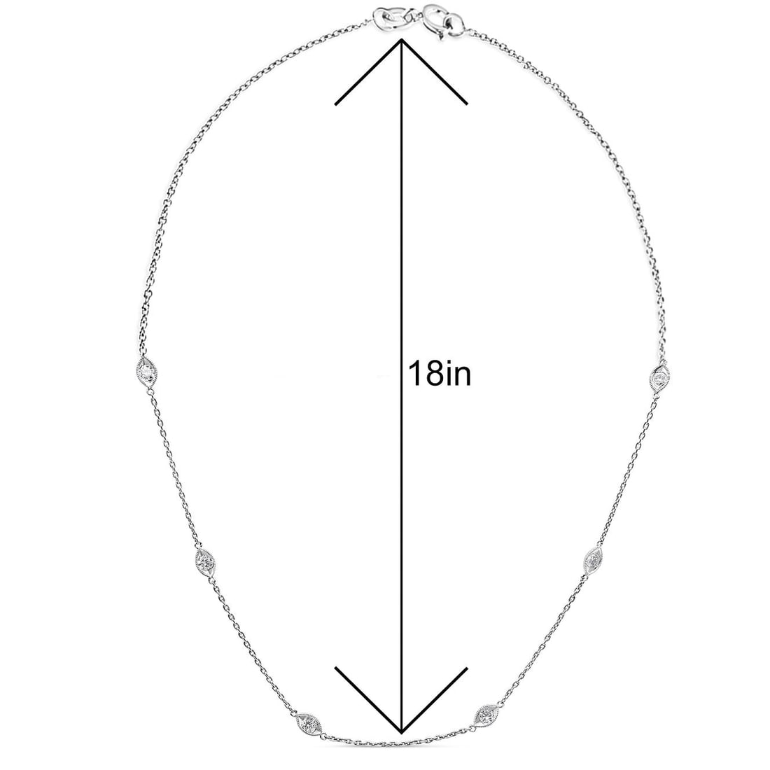 14K White Gold 1.00 Cttw Bezel Set Round Diamond Marquise Shaped Milgrain Station 18" Collar Necklac - 7