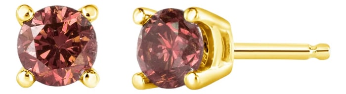 14K Yellow Gold 1/3 Cttw 4-Prong Set Round Brilliant-Cut Pink Diamond Solitaire Stud Earrings (Treat