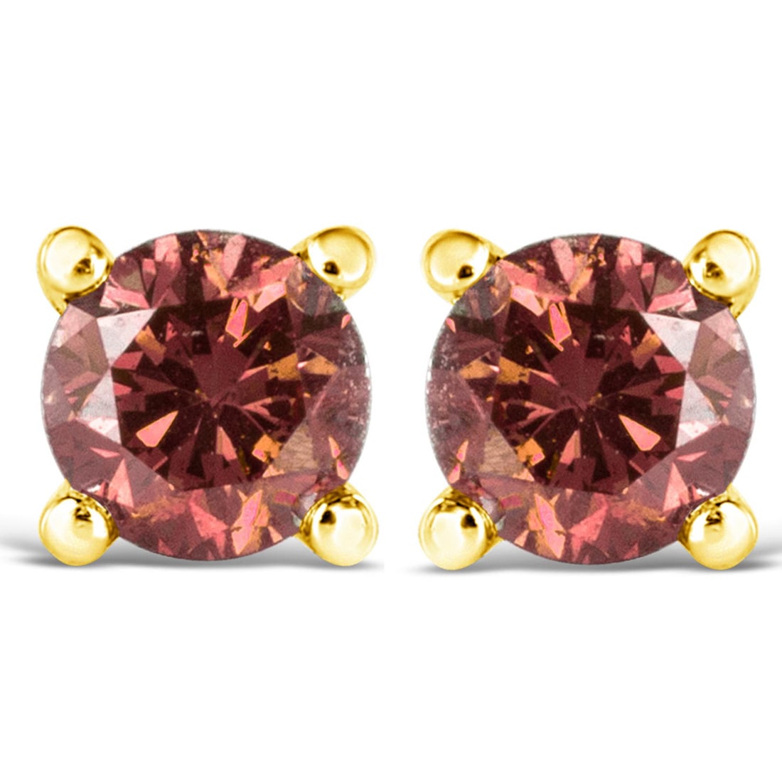 14K Yellow Gold 1/3 Cttw 4-Prong Set Round Brilliant-Cut Pink Diamond Solitaire Stud Earrings (Treat - 2