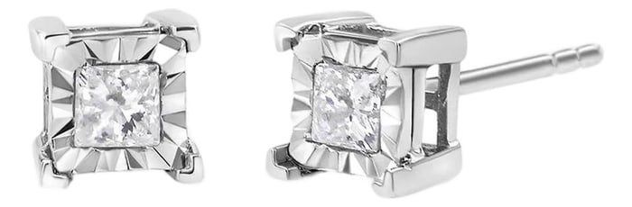 .925 Sterling Silver 1/2 Cttw Miracle Set Princess-cut Diamond Solitaire Stud Earrings (H-I Color, I