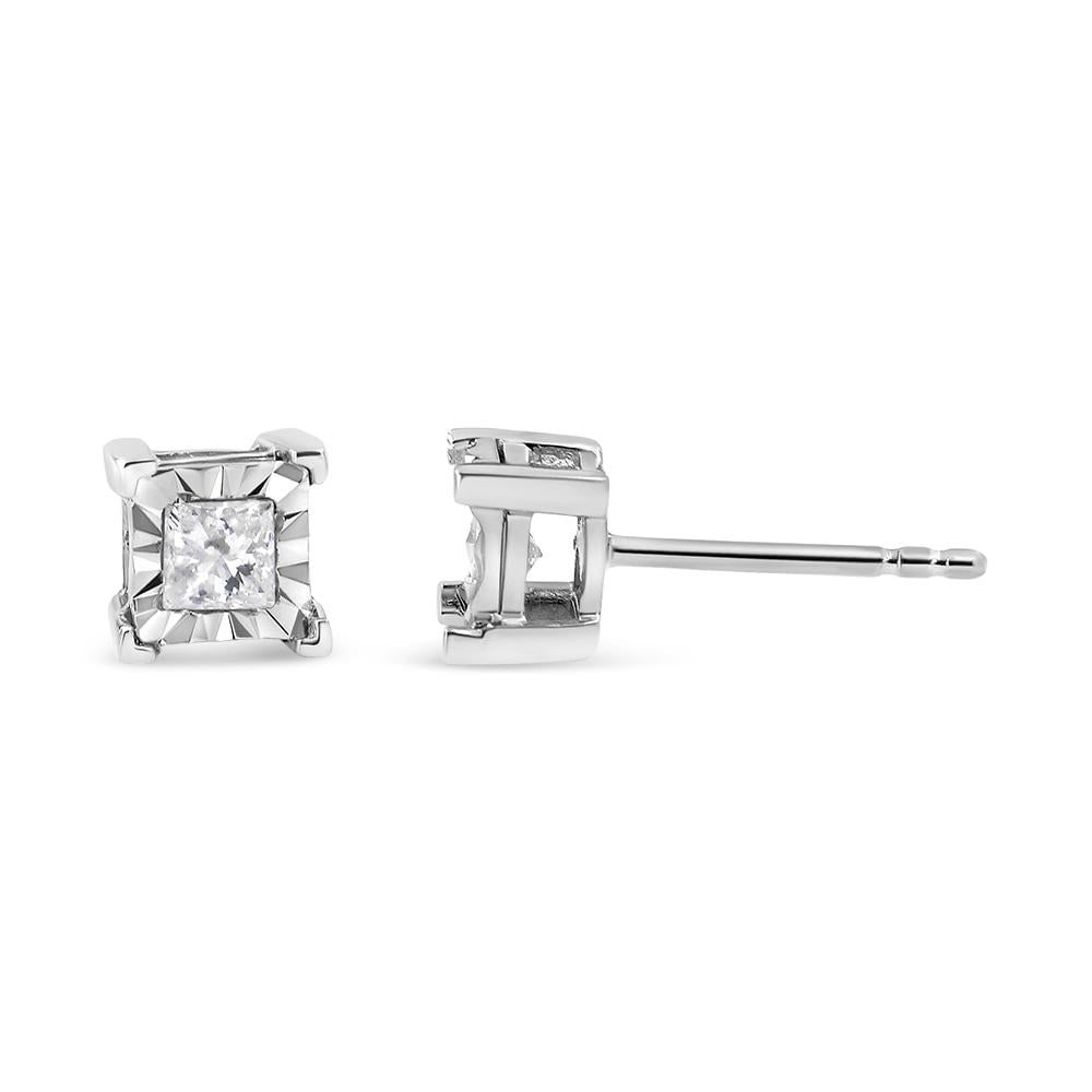 .925 Sterling Silver 1/2 Cttw Miracle Set Princess-cut Diamond Solitaire Stud Earrings (H-I Color, I - 3