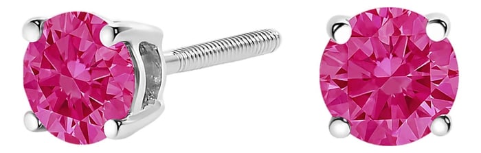 10K White Gold 1.0 Cttw Lab Created Round Brilliant Cut Pink Diamond Classic 4-Prong Solitaire Stud