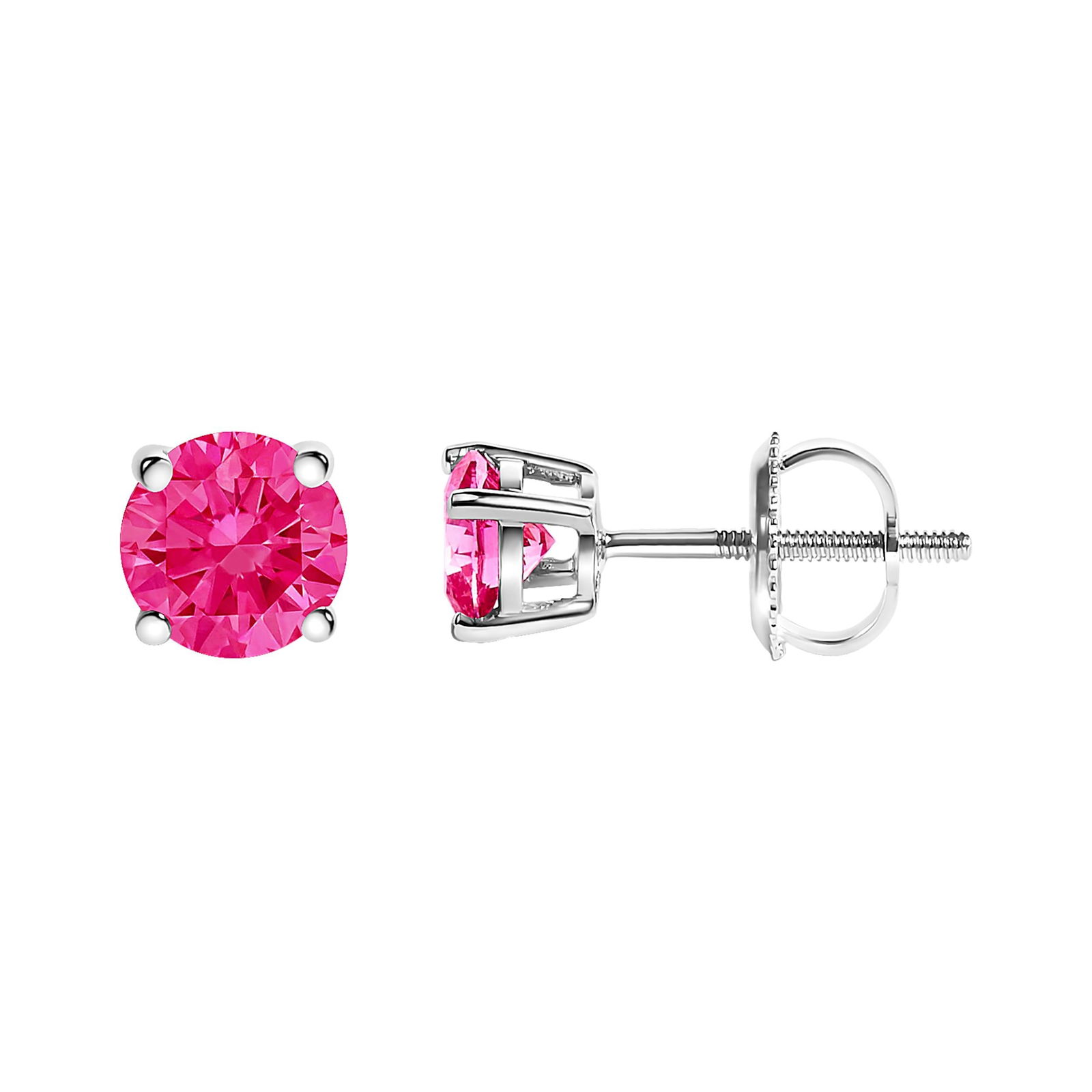 10K White Gold 1.0 Cttw Lab Created Round Brilliant Cut Pink Diamond Classic 4-Prong Solitaire Stud - 3