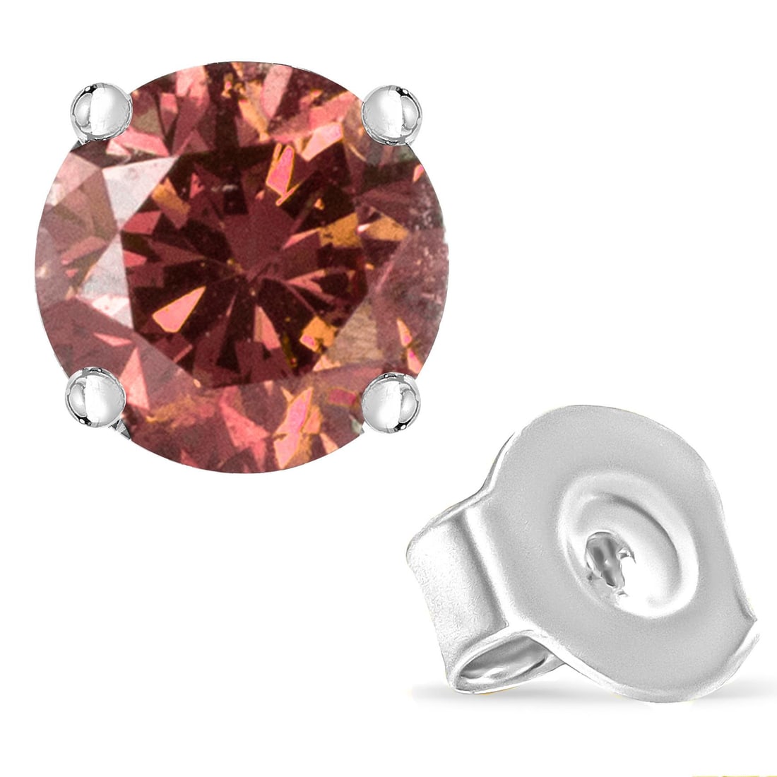 10K White Gold 1.0 Cttw Lab Created Round Brilliant Cut Pink Diamond Classic 4-Prong Solitaire Stud - 4