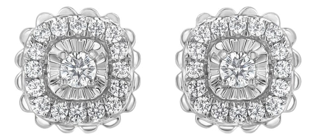 .925 Sterling Silver 1/2 Cttw Round-Cut Diamond Halo Cluster Stud Earring (I-J Color, I2-I3 Clarity)