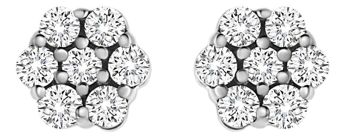 14K White Gold 1/2 Cttw Prong Set Round-Cut Diamond Flower Stud Earring (H-I Color, I1-I2 Clarity)