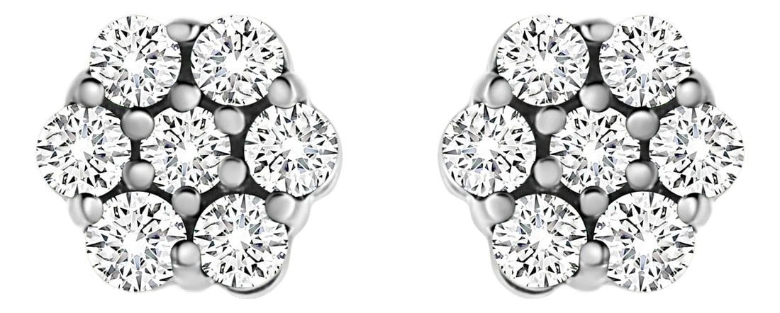 14K White Gold 1/2 Cttw Prong Set Round-Cut Diamond Flower Stud Earring (H-I Color, I1-I2 Clarity) (1 of 6)