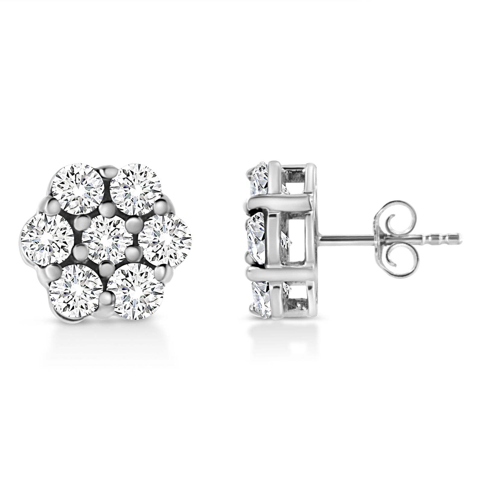 14K White Gold 1/2 Cttw Prong Set Round-Cut Diamond Flower Stud Earring (H-I Color, I1-I2 Clarity) - 2