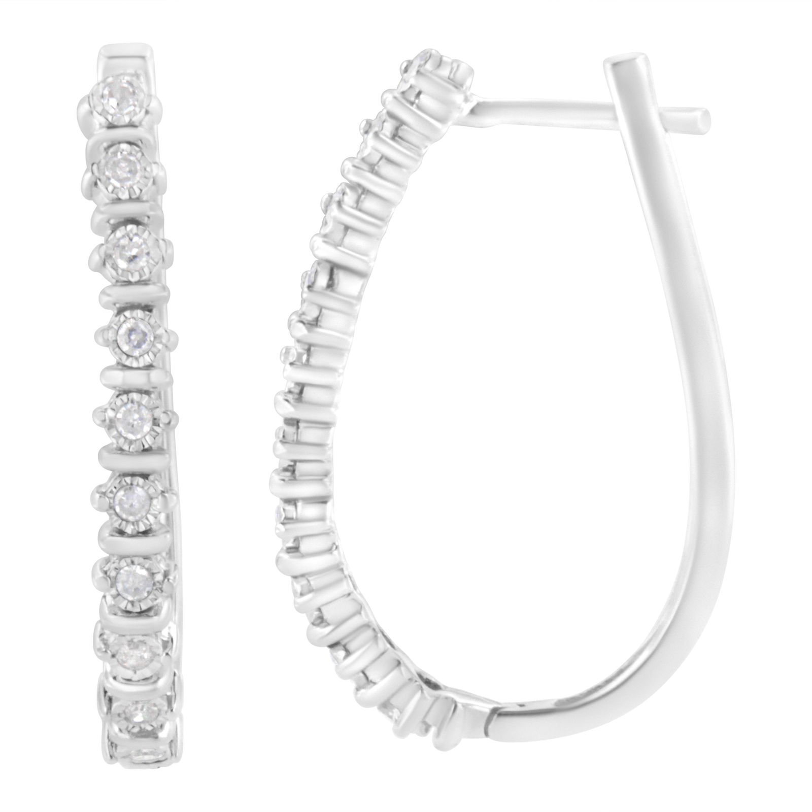 .925 Sterling Silver 1/4 cttw Miracle-Set Round-Cut Diamond Hoop Earring (I-J Color, I2-I3 Clarity) - 2